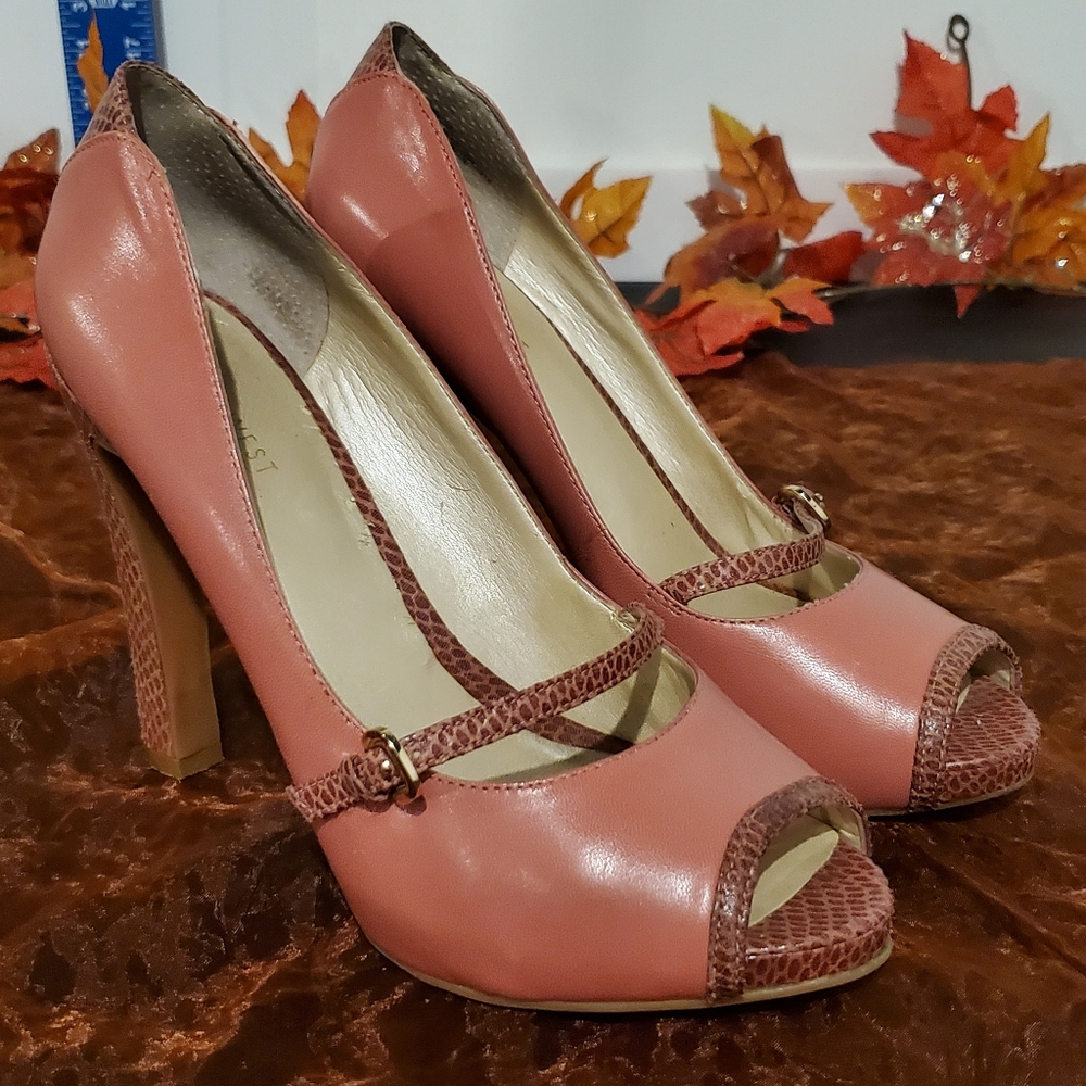 Nine West, Pink Peep-Toe Heels, Size 8M